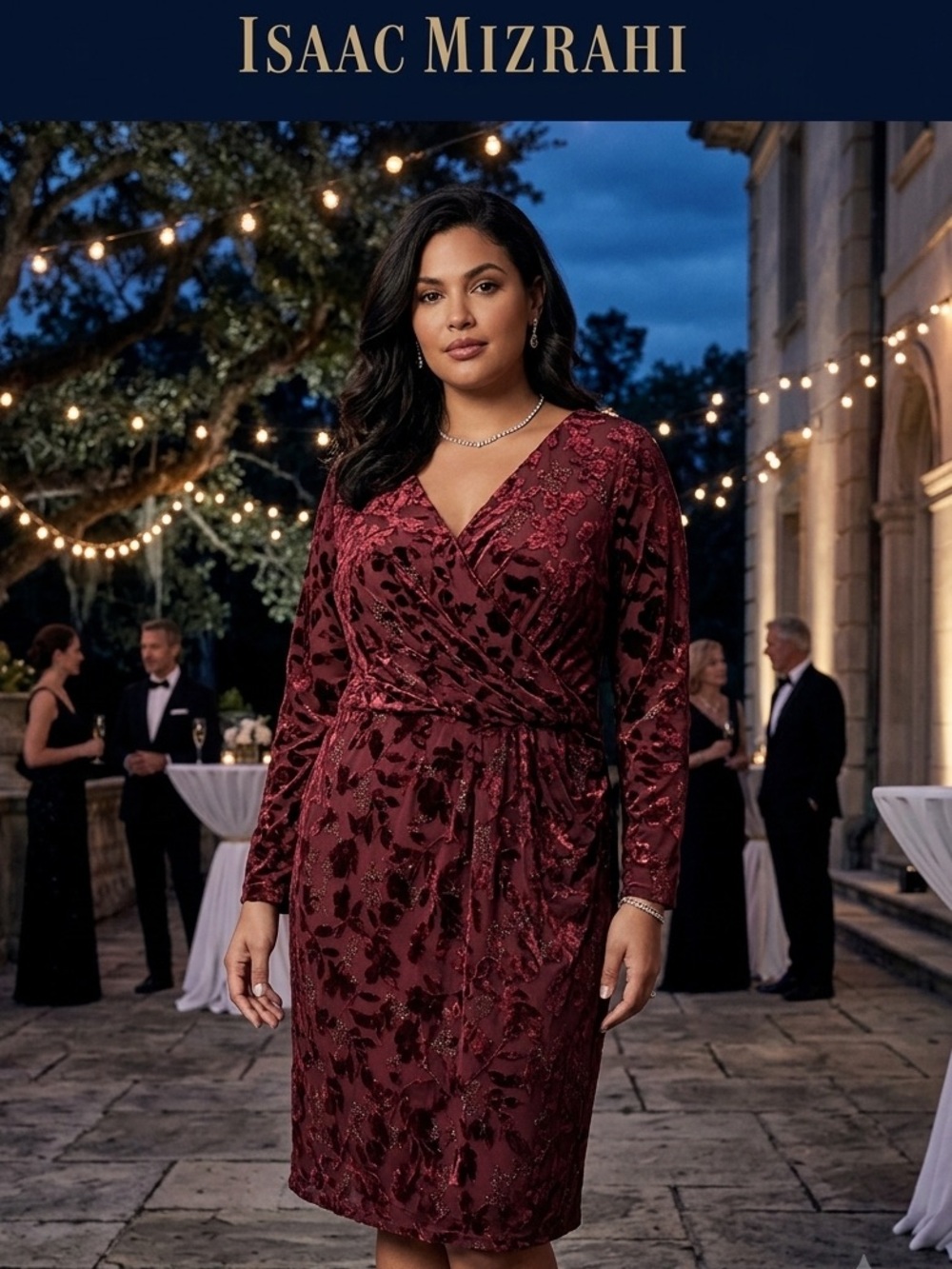Isaac Mizrahi Burgundy Velvet Burnout Cocktail Dress